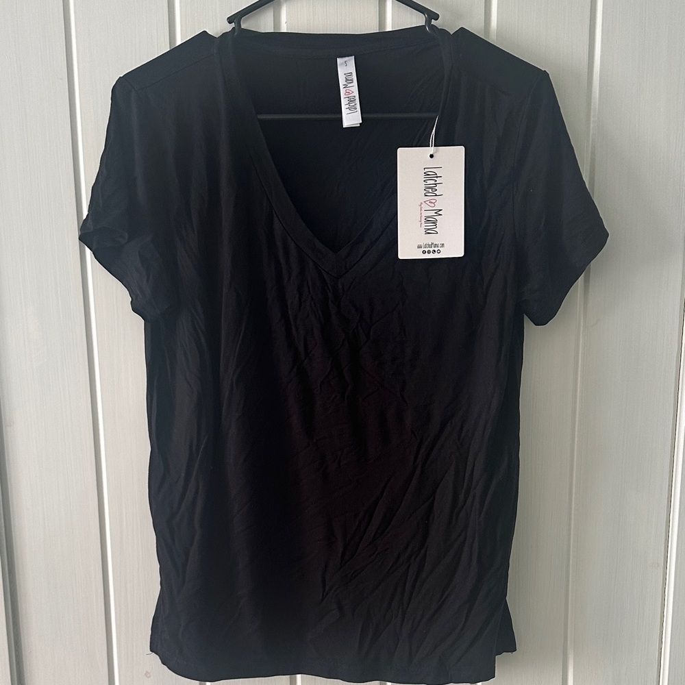 Latched Mama Black V-Neck Short Sleeve Tee